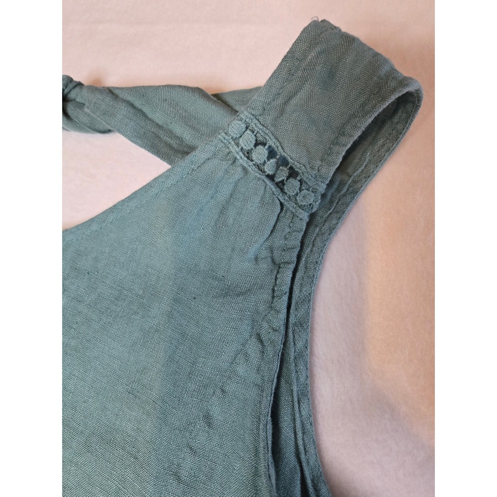 Terzo Millennio Italy 100% Linen Ruffle Hem Tie Back Dress Sage Green Womens M - Picture 8 of 10